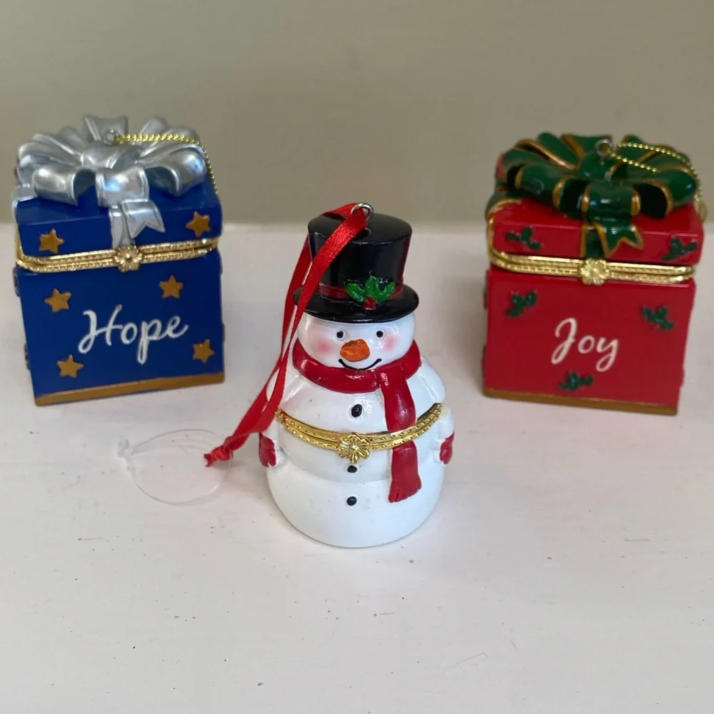 Christmas Ornaments Snowman Luxury Trinket Box Set Collectible Gold Jewel Tones